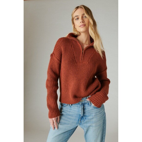 Lucky Brand Women's Half-Zip Knit Pullover Sweater Terracotta Rusty Brown XL - Picture 1 of 11